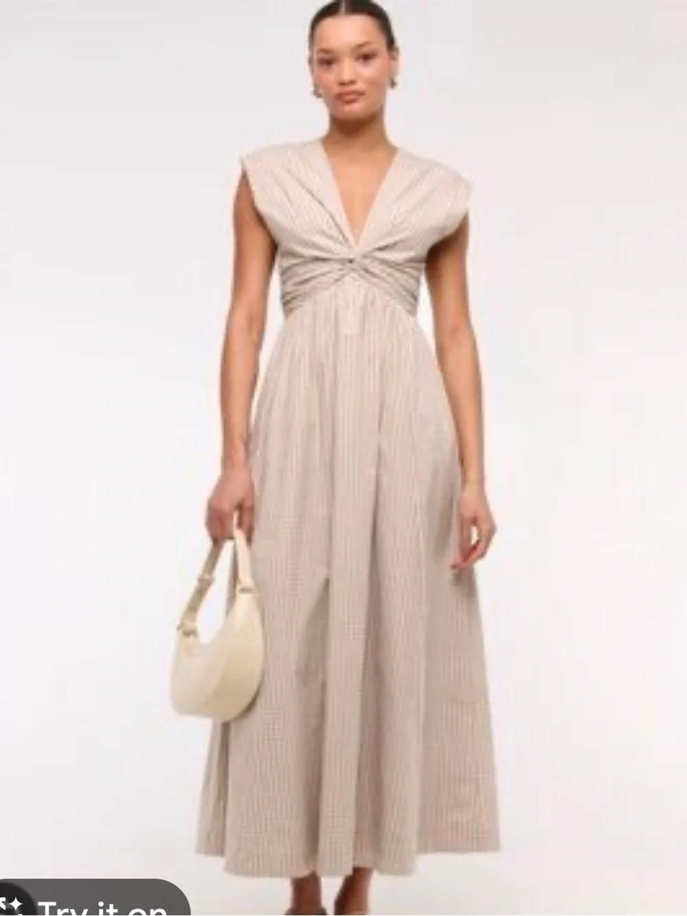 Abercrombie & Fitch Twist Bodice Plaid Brown & Ivory Maxi Cotton Dress, Small